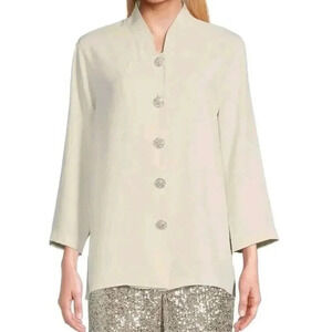 Caroline Rose Women Red Satin Collared Statement Button Blazer Jacket Size Large